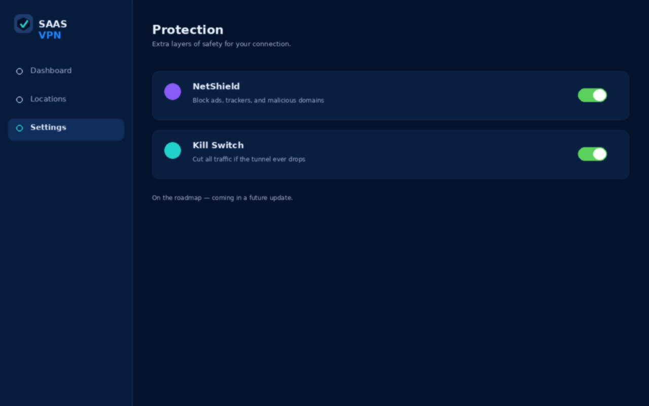 NetShield and Kill Switch settings screen